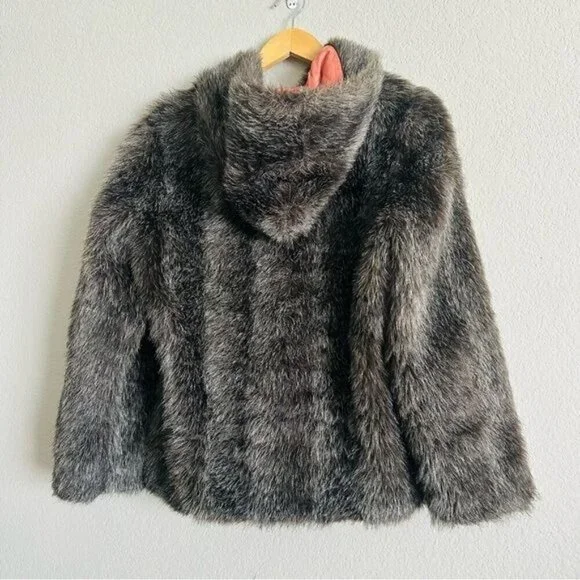 Vintage Brown Real Fur Hooded Zip Jacket Size Medium Mobwife Retro Style - Picture 3 of 10